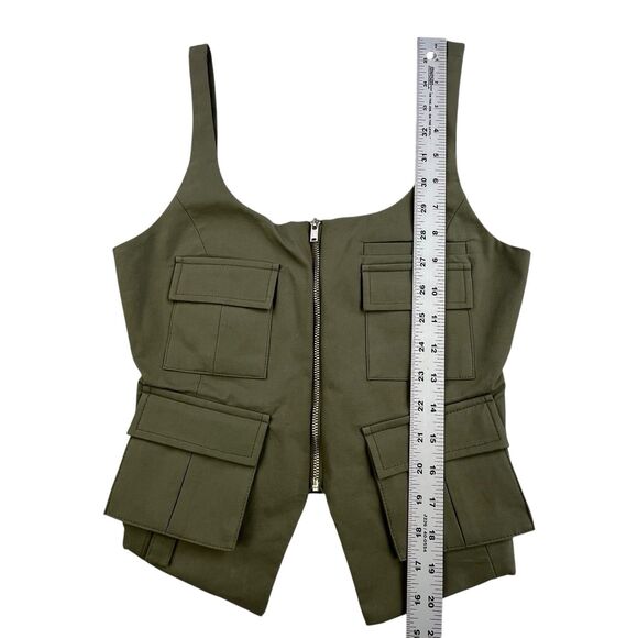 Zara Vest Women’s XS Olive Green Pockets Military Tank Stretch Front Zip - Picture 11 of 12